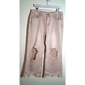 Stylish Tan Distressed Straight Leg Pants
